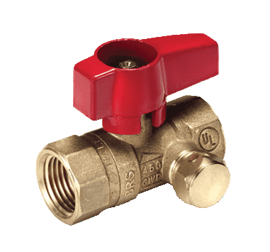 195D41S by RuB Inc. | Side Drain Gas Cock Gas Service Ball Valve | 1/2" Female NPT x 1/2" Female NPT | with Red Aluminum Handle | Brass | Pack of 12
