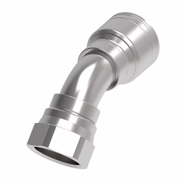 1AA24FJA24 Aeroquip by Danfoss | 1 & 2 Wire TTC Female JIC 37° Swivel 45° Elbow (FJA) Crimp Fitting | -24 Female JIC 37° Swivel x -24 Hose Barb | Steel