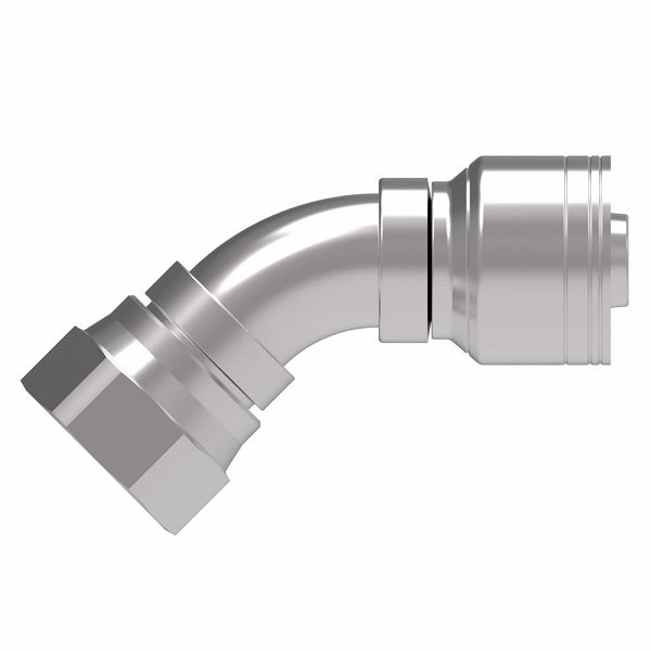 1AA24FJA24 Aeroquip by Danfoss | 1 & 2 Wire TTC Female JIC 37° Swivel 45° Elbow (FJA) Crimp Fitting | -24 Female JIC 37° Swivel x -24 Hose Barb | Steel