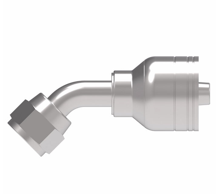 1AA10FJA10 Aeroquip by Danfoss | 1 & 2 Wire TTC Female JIC 37° Swivel 45° Elbow (FJA) Crimp Fitting | -10 Female JIC 37° Swivel x -10 Hose Barb | Steel