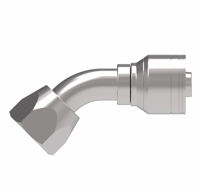 1AA12FJA10 Aeroquip by Danfoss | 1 & 2 Wire TTC Female JIC 37° Swivel 45° Elbow (FJA) Crimp Fitting | -12 Female JIC 37° Swivel x -10 Hose Barb | Steel
