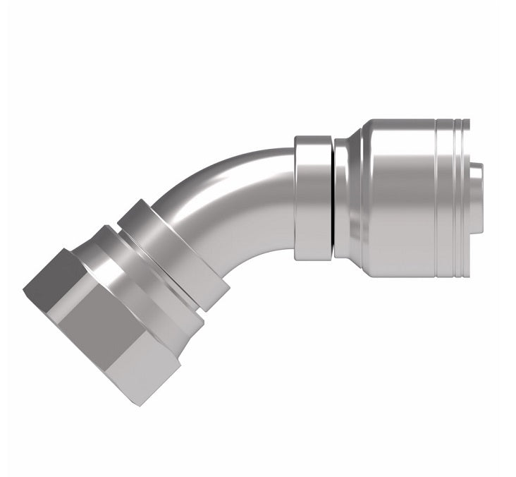 1AA16FJA12 Aeroquip by Danfoss | 1 & 2 Wire TTC Female JIC 37° Swivel 45° Elbow (FJA) Crimp Fitting | -16 Female JIC 37° Swivel x -12 Hose Barb | Steel