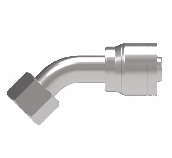1AA16FJA16 Aeroquip by Danfoss | 1 & 2 Wire TTC Female JIC 37° Swivel 45° Elbow (FJA) Crimp Fitting | -16 Female JIC 37° Swivel x -16 Hose Barb | Steel