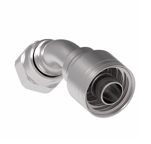 1AA20FJA20TZ Aeroquip by Danfoss | 1 & 2 Wire TTC Female JIC 37° Swivel 45° Elbow (FJA) Crimp Fitting | -20 Female JIC 37° Swivel x -20 Hose Barb | Zinc-Nickel Plated Steel