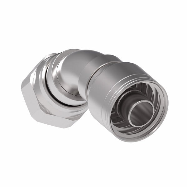 1AA24FJA24 Aeroquip by Danfoss | 1 & 2 Wire TTC Female JIC 37° Swivel 45° Elbow (FJA) Crimp Fitting | -24 Female JIC 37° Swivel x -24 Hose Barb | Steel