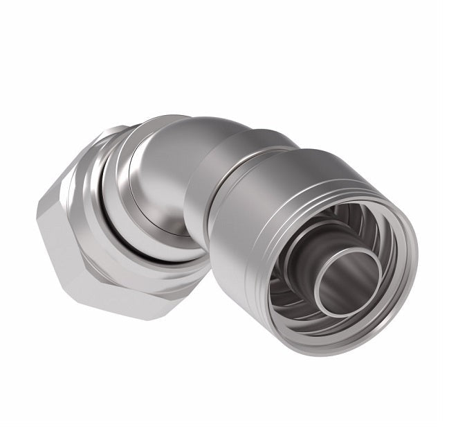 1AA16FJA12 Aeroquip by Danfoss | 1 & 2 Wire TTC Female JIC 37° Swivel 45° Elbow (FJA) Crimp Fitting | -16 Female JIC 37° Swivel x -12 Hose Barb | Steel