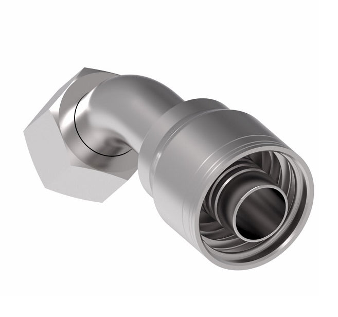 1AA16FJA16 Aeroquip by Danfoss | 1 & 2 Wire TTC Female JIC 37° Swivel 45° Elbow (FJA) Crimp Fitting | -16 Female JIC 37° Swivel x -16 Hose Barb | Steel