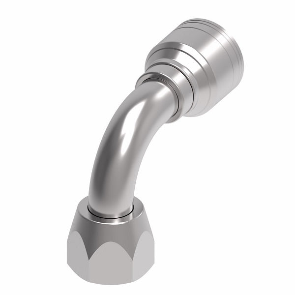 1AA8FJB6 Aeroquip by Danfoss | 1 & 2 Wire TTC Female JIC 37° Swivel 90° Elbow (FJB) Crimp Fitting | -08 Female JIC 37° Swivel x -06 Hose Barb | Steel