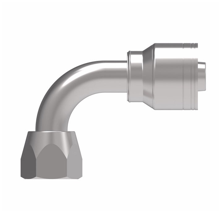 1AA8FJB8TZ Aeroquip by Danfoss | 1 & 2 Wire TTC Female JIC 37° Swivel 90° Elbow (FJB) Crimp Fitting | -08 Female JIC 37° Swivel x -08 Hose Barb | Zinc-Nickel Plated Steel