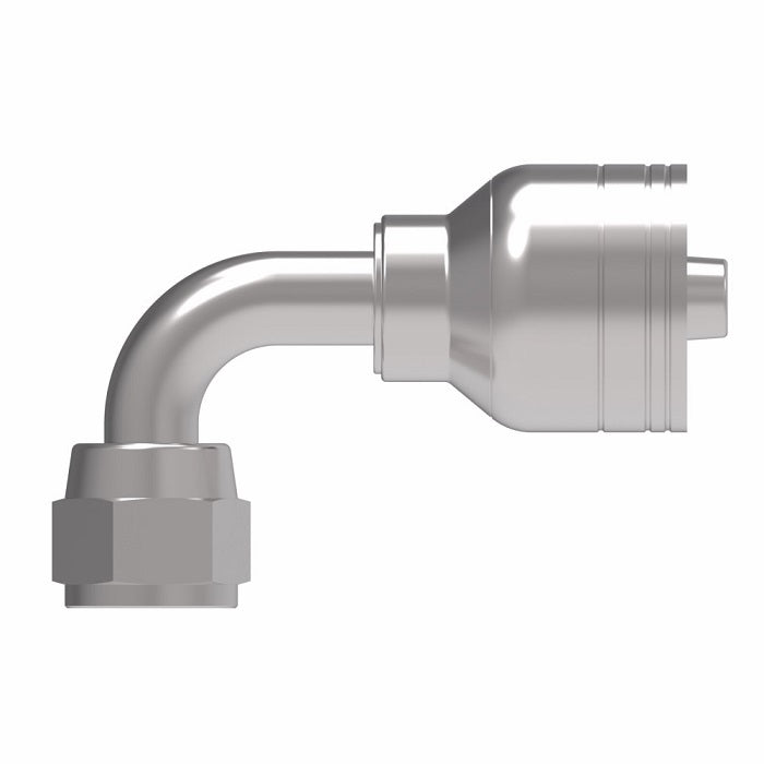 1AA6FJB6 Aeroquip by Danfoss | 1 & 2 Wire TTC Female JIC 37° Swivel 90° Elbow (FJB) Crimp Fitting | -06 Female JIC 37° Swivel x -06 Hose Barb | Steel