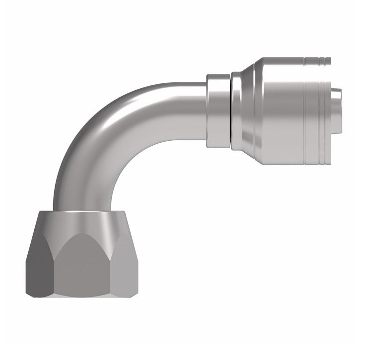 1AA12FJB10 Aeroquip by Danfoss | 1 & 2 Wire TTC Female JIC 37° Swivel 90° Elbow (FJB) Crimp Fitting | -12 Female JIC 37° Swivel x -10 Hose Barb | Steel