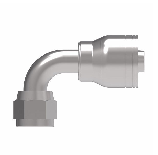 1AA10FJB10 Aeroquip by Danfoss | 1 & 2 Wire TTC Female JIC 37° Swivel 90° Elbow (FJB) Crimp Fitting | -10 Female JIC 37° Swivel x -10 Hose Barb | Steel