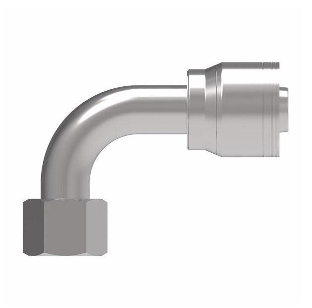 1AA16FJB16 Aeroquip by Danfoss | 1 & 2 Wire TTC Female JIC 37° Swivel 90° Elbow (FJB) Crimp Fitting | -16 Female JIC 37° Swivel x -16 Hose Barb | Steel