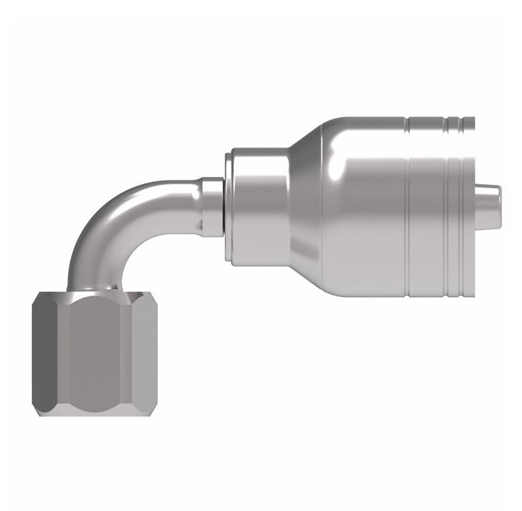 1AA4FJB4 Aeroquip by Danfoss | 1 & 2 Wire TTC Female JIC 37° Swivel 90° Elbow (FJB) Crimp Fitting | -04 Female JIC 37° Swivel x -04 Hose Barb | Steel