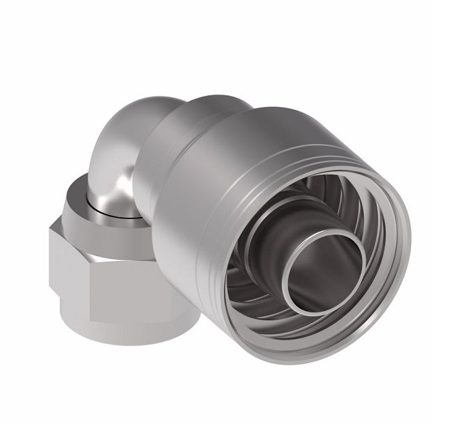 1AA6FJB8 Aeroquip by Danfoss | 1 & 2 Wire TTC Female JIC 37° Swivel 90° Elbow (FJB) Crimp Fitting | -06 Female JIC 37° Swivel x -08 Hose Barb | Steel
