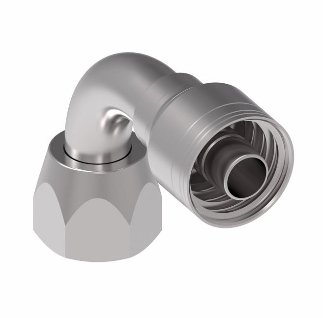 1AA12FJB10 Aeroquip by Danfoss | 1 & 2 Wire TTC Female JIC 37° Swivel 90° Elbow (FJB) Crimp Fitting | -12 Female JIC 37° Swivel x -10 Hose Barb | Steel