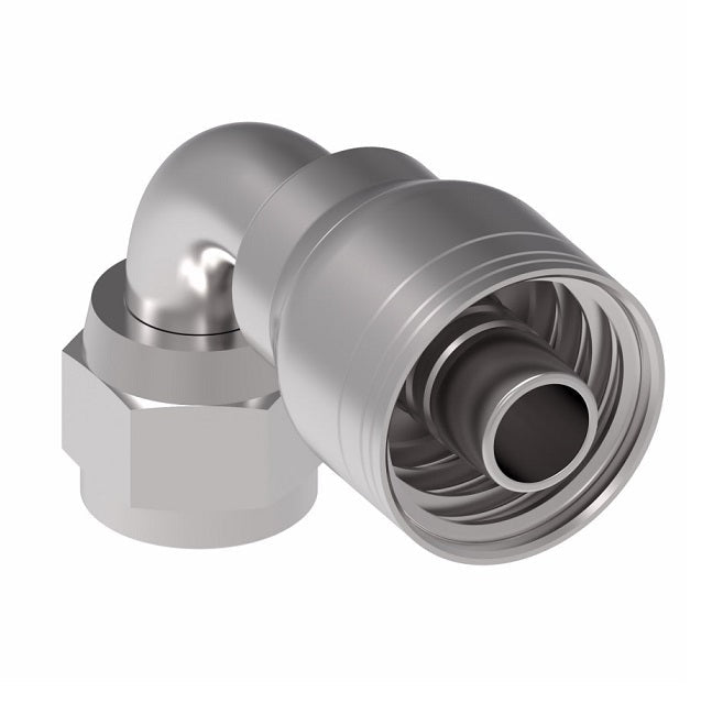 1AA10FJB10 Aeroquip by Danfoss | 1 & 2 Wire TTC Female JIC 37° Swivel 90° Elbow (FJB) Crimp Fitting | -10 Female JIC 37° Swivel x -10 Hose Barb | Steel