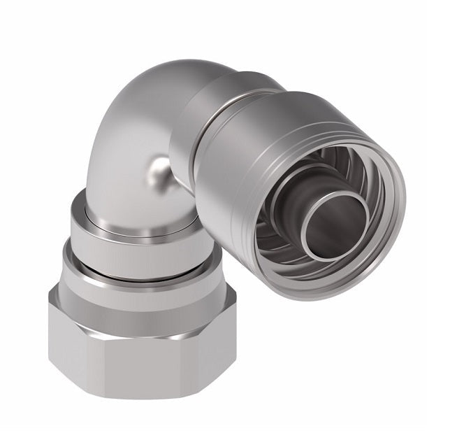 1AA16FJB12 Aeroquip by Danfoss | 1 & 2 Wire TTC Female JIC 37° Swivel 90° Elbow (FJB) Crimp Fitting | -16 Female JIC 37° Swivel x -12 Hose Barb | Steel