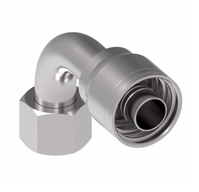 1AA16FJB16 Aeroquip by Danfoss | 1 & 2 Wire TTC Female JIC 37° Swivel 90° Elbow (FJB) Crimp Fitting | -16 Female JIC 37° Swivel x -16 Hose Barb | Steel