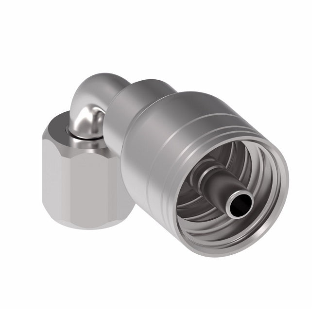 1AA6FJB4TZ Aeroquip by Danfoss | 1 & 2 Wire TTC Female JIC 37° Swivel 90° Elbow (FJB) Crimp Fitting | -06 Female JIC 37° Swivel x -04 Hose Barb | Zinc-Nickel Plated Steel