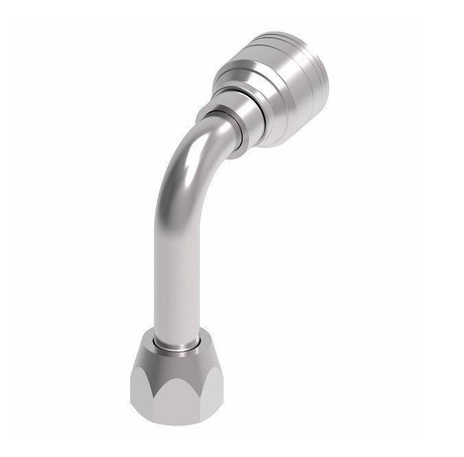 1AA8FJC6 Aeroquip by Danfoss | 1 & 2 Wire TTC Female JIC 37° Swivel 90° Long Drop Elbow (FJC) Crimp Fitting | -08 Female JIC 37° Swivel x -06 Hose Barb | Steel