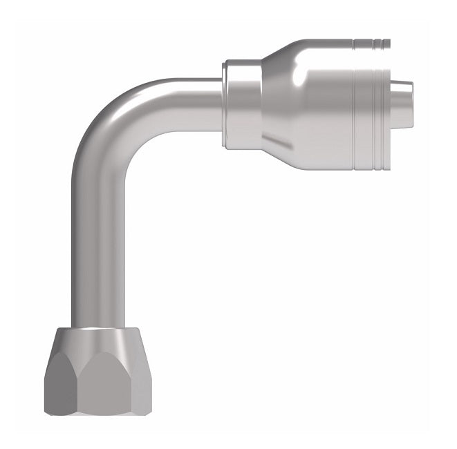 1AA8FJC8TZ Aeroquip by Danfoss | 1 & 2 Wire TTC Female JIC 37° Swivel 90° Long Drop Elbow (FJC) Crimp Fitting | -08 Female JIC 37° Swivel x -08 Hose Barb |Zinc-Nickel Plated Steel