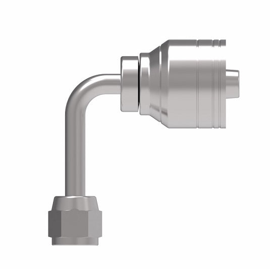 1AA10FJC10 Aeroquip by Danfoss | 1 & 2 Wire TTC Female JIC 37° Swivel 90° Long Drop Elbow (FJC) Crimp Fitting | -10 Female JIC 37° Swivel x -10 Hose Barb | Steel