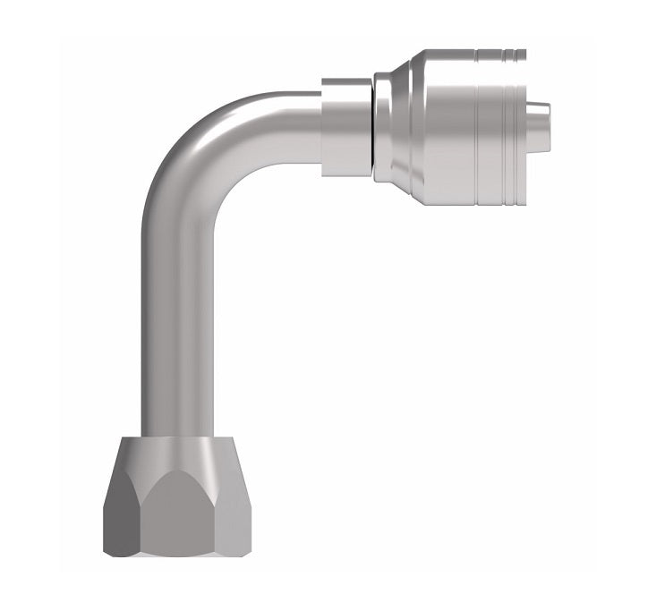 1AA8FJC6 Aeroquip by Danfoss | 1 & 2 Wire TTC Female JIC 37° Swivel 90° Long Drop Elbow (FJC) Crimp Fitting | -08 Female JIC 37° Swivel x -06 Hose Barb | Steel