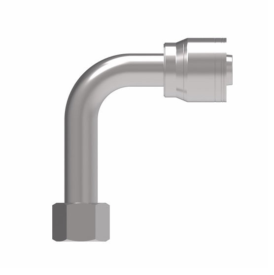 1AA16FJC16TZ Aeroquip by Danfoss | 1 & 2 Wire TTC Female JIC 37° Swivel 90° Long Drop Elbow (FJC) Crimp Fitting | -16 Female JIC 37° Swivel x -16 Hose Barb | Zinc-Nickel Plated Steel
