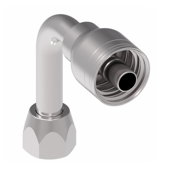 1AA4FJC4TZ Aeroquip by Danfoss | 1 & 2 Wire TTC Female JIC 37° Swivel 90° Long Drop Elbow (FJC) Crimp Fitting | -04 Female JIC 37° Swivel x -04 Hose Barb | Zinc-Nickel Plated Steel