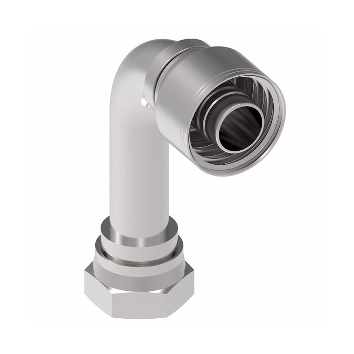 1AA20FJC20 Aeroquip by Danfoss | 1 & 2 Wire TTC Female JIC 37° Swivel 90° Long Drop Elbow (FJC) Crimp Fitting | -20 Female JIC 37° Swivel x -20 Hose Barb | Steel