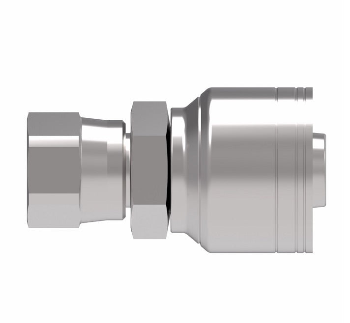 1AA3FJ4 Aeroquip by Danfoss | 1 & 2 Wire TTC Female JIC 37° Swivel (FJ) Crimp Fitting | -03 Female JIC 37° Swivel x -04 Hose Barb | Steel