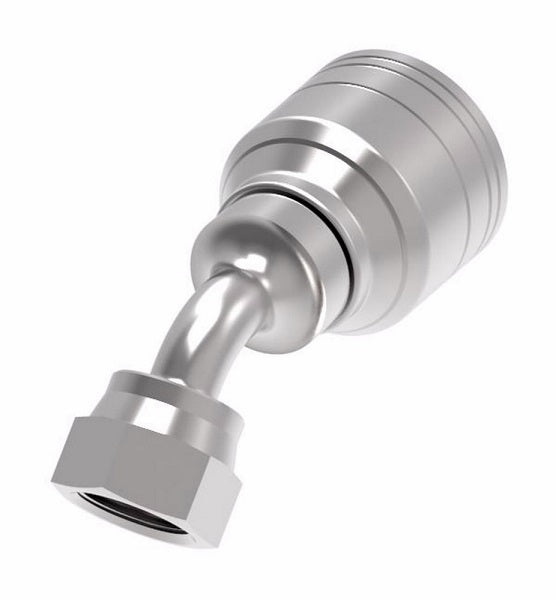 1AA8FRA6 Aeroquip by Danfoss | 1 & 2 Wire TTC Female ORS Swivel 45° Elbow (FRA) Crimp Fitting | -08 Female O-Ring Face Seal Swivel  x -06 Hose Barb | Steel