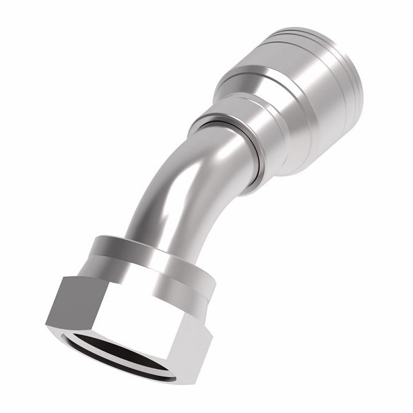 1AA12FRA8 Aeroquip by Danfoss | 1 & 2 Wire TTC Female ORS Swivel 45° Elbow (FRA) Crimp Fitting | -12 Female O-Ring Face Seal Swivel  x -08 Hose Barb | Steel