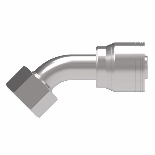 1AA16FRA16 Aeroquip by Danfoss | 1 & 2 Wire TTC Female ORS Swivel 45° Elbow (FRA) Crimp Fitting | -16 Female O-Ring Face Seal Swivel  x -16 Hose Barb | Steel