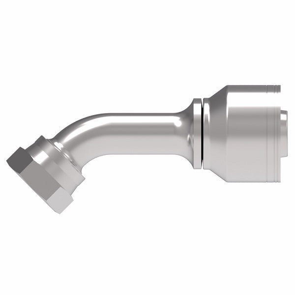 1AA16FRA20 Aeroquip by Danfoss | 1 & 2 Wire TTC Female ORS Swivel 45° Elbow (FRA) Crimp Fitting | -16 Female O-Ring Face Seal Swivel x -20 Hose Barb | Steel