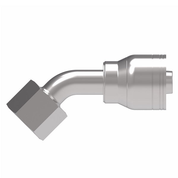 1AA6FRA6 Aeroquip by Danfoss | 1 & 2 Wire TTC Female ORS Swivel 45° Elbow (FRA) Crimp Fitting | -06 Female O-Ring Face Seal Swivel  x -06 Hose Barb | Steel