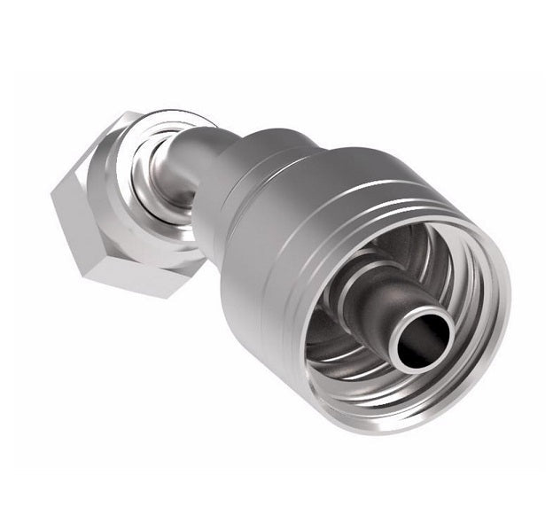 1AA6FRA4 Aeroquip by Danfoss | 1 & 2 Wire TTC Female ORS Swivel 45° Elbow (FRA) Crimp Fitting | -06 Female O-Ring Face Seal Swivel  x -04 Hose Barb | Steel