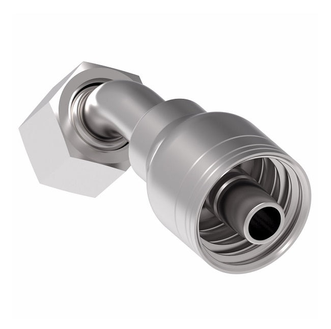 1AA8FRA8 Aeroquip by Danfoss | 1 & 2 Wire TTC Female ORS Swivel 45° Elbow (FRA) Crimp Fitting | -08 Female O-Ring Face Seal Swivel  x -08 Hose Barb | Steel