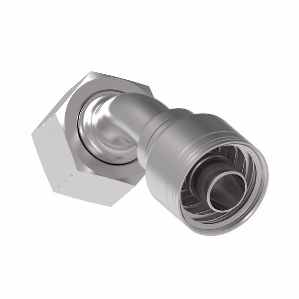 1AA16FRA12 Aeroquip by Danfoss | 1 & 2 Wire TTC Female ORS Swivel 45° Elbow (FRA) Crimp Fitting | -16 Female O-Ring Face Seal Swivel  x -12 Hose Barb | Steel