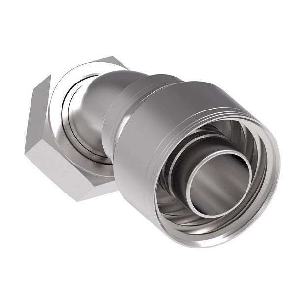 1AA24FRA20 Aeroquip by Danfoss | 1 & 2 Wire TTC Female ORS Swivel 45° Elbow (FRA) Crimp Fitting | -24 Female O-Ring Face Seal Swivel  x -20 Hose Barb | Steel