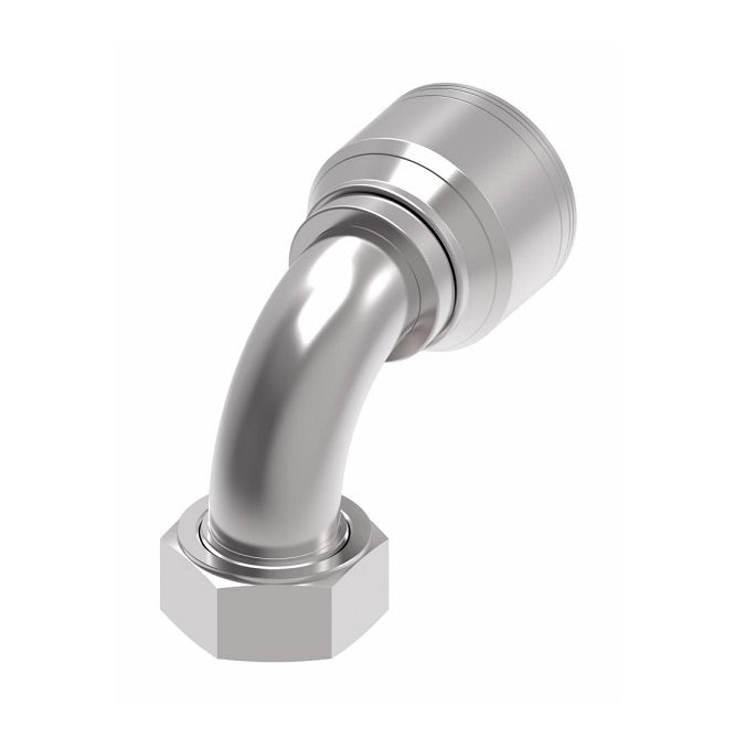 1AA24FRB24 Aeroquip by Danfoss | 1 & 2 Wire TTC Female ORS Swivel 90° Short Drop Elbow (FRB) Crimp Fitting | -24 Female O-Ring Face Seal Swivel x -24 Hose Barb | Steel