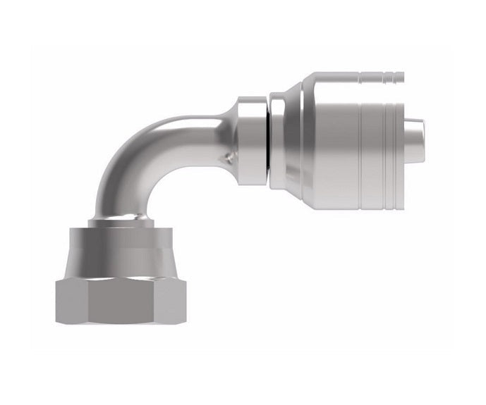 1AA10FRB12.045 Aeroquip by Danfoss | 1 & 2 Wire TTC Female ORS Swivel 90° Short Drop Elbow (FRB) Crimp Fitting | -10 Female O-Ring Face Seal Swivel x -12 Hose Barb | Steel