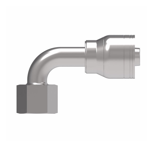 1AA16FRB16TZ Aeroquip by Danfoss | 1 & 2 Wire TTC Female ORS Swivel 90° Short Drop Elbow (FRB) Crimp Fitting | -16 Female O-Ring Face Seal Swivel x -16 Hose Barb | Zinc-Nickel Plated Steel