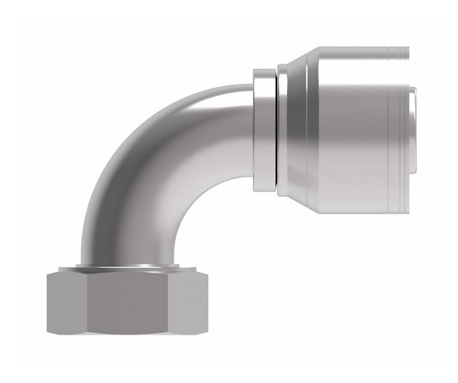 1AA24FRB24 Aeroquip by Danfoss | 1 & 2 Wire TTC Female ORS Swivel 90° Short Drop Elbow (FRB) Crimp Fitting | -24 Female O-Ring Face Seal Swivel x -24 Hose Barb | Steel