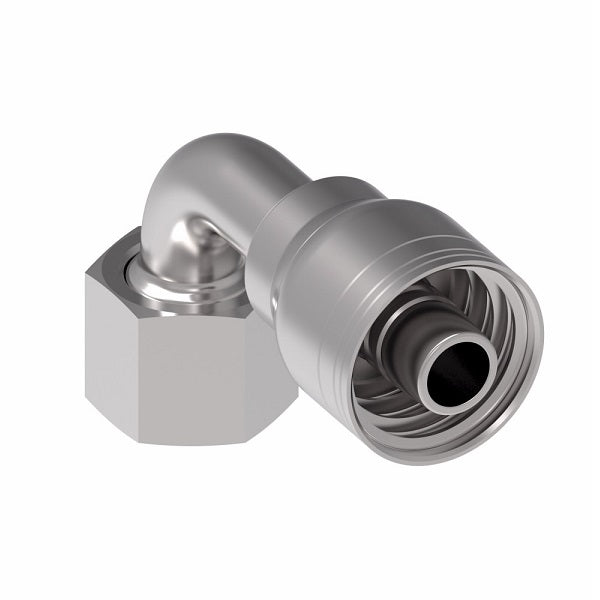 1AA12FRB12TZ Aeroquip by Danfoss | 1 & 2 Wire TTC Female ORS Swivel 90° Short Drop Elbow (FRB) Crimp Fitting | -12 Female O-Ring Face Seal Swivel x -12 Hose Barb | Zinc-Nickel Plated Steel