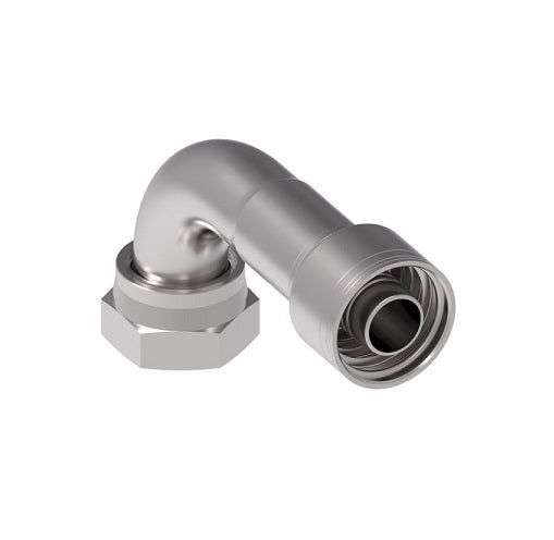 1AA20FRB16 Aeroquip by Danfoss | 1 & 2 Wire TTC Female ORS Swivel 90° Short Drop Elbow (FRB) Crimp Fitting | -20 Female O-Ring Face Seal Swivel x -16 Hose Barb | Steel