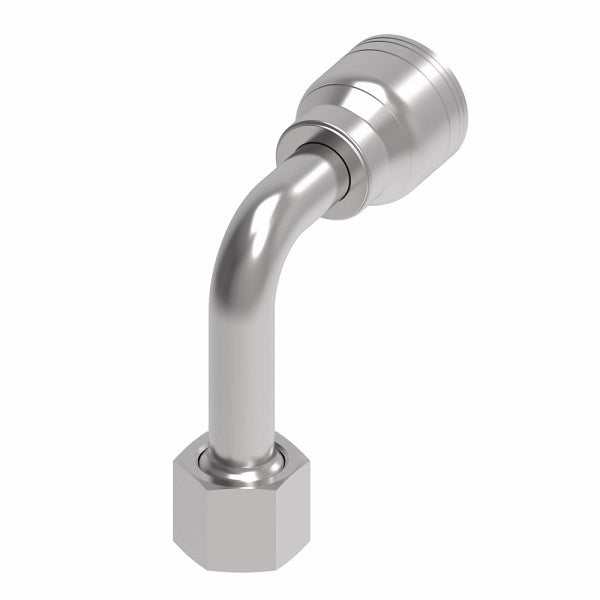 1AA6FRC6 Aeroquip by Danfoss | 1 & 2 Wire TTC Female ORS Swivel 90° Long Drop Elbow (FRC) Crimp Fitting | -06 Female O-Ring Face Seal Swivel x -06 Hose Barb | Steel