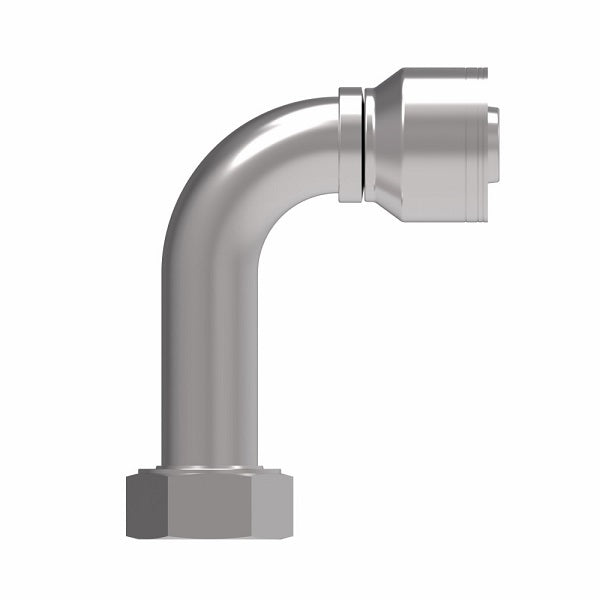 1AA24FRC24 Aeroquip by Danfoss | 1 & 2 Wire TTC Female ORS Swivel 90° Long Drop Elbow (FRC) Crimp Fitting | -24 Female O-Ring Face Seal Swivel x -24 Hose Barb | Steel
