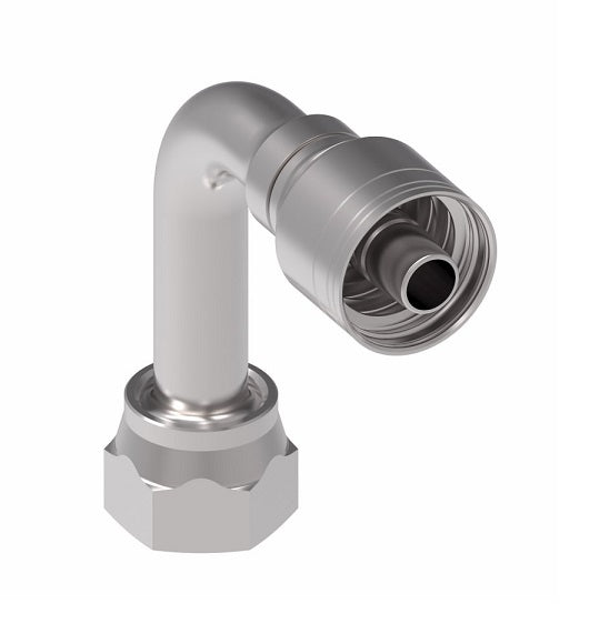 1AA4FRC4TZ Aeroquip by Danfoss | 1 & 2 Wire TTC Female ORS Swivel 90° Long Drop Elbow (FRC) Crimp Fitting | -04 Female O-Ring Face Seal Swivel x -04 Hose Barb | Zinc-Nickel Plated Steel